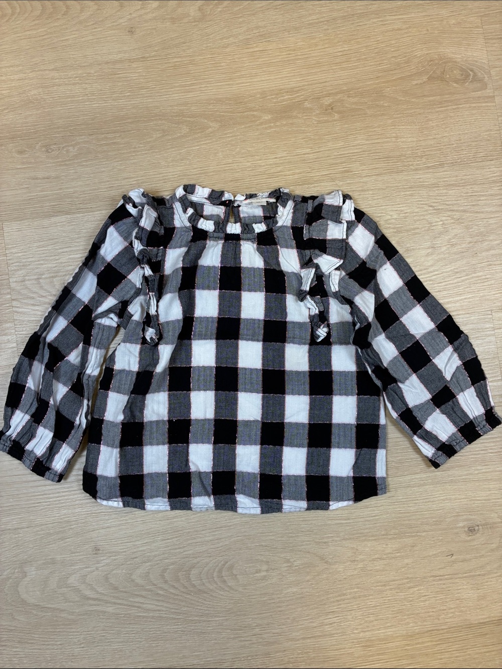 Crewcuts Black and White Plaid Ruffle Long-Sleeve Shirt